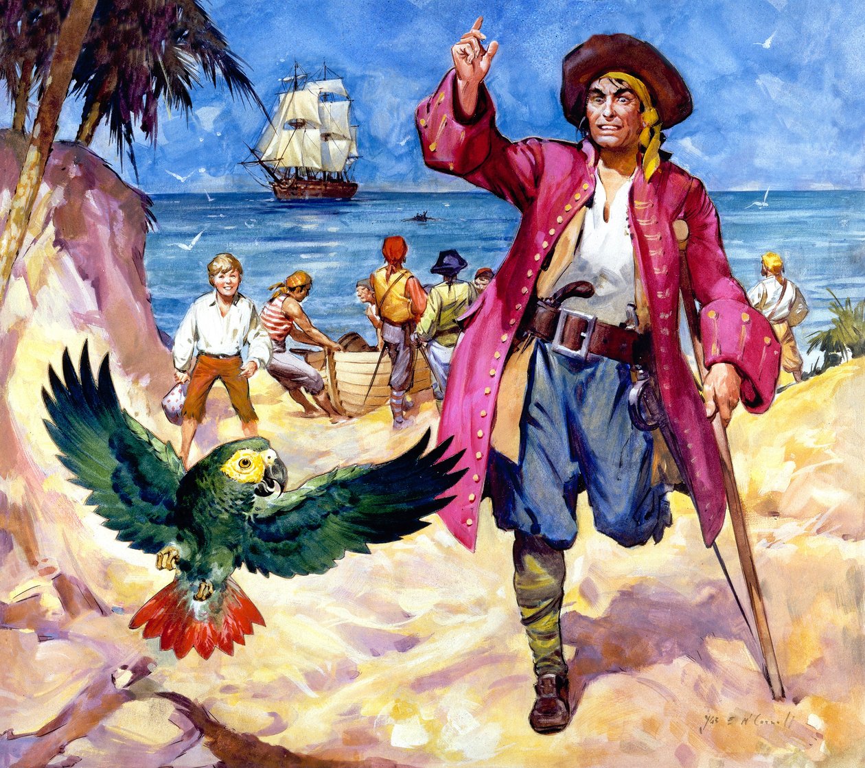 Long John Silver och hans papegoja (gouache på papper) av James Edwin McConnell