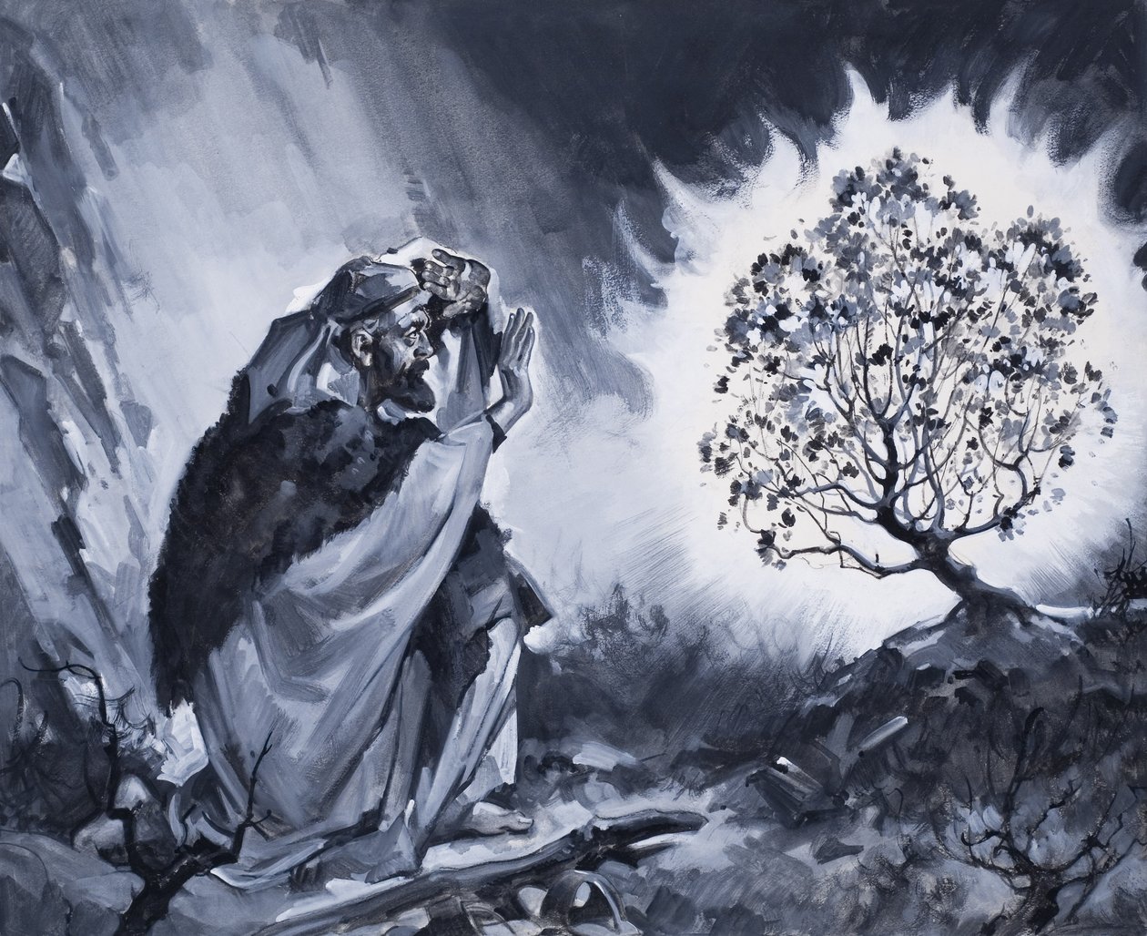 Moses och den brinnande busken (gouache på papper) av James Edwin McConnell