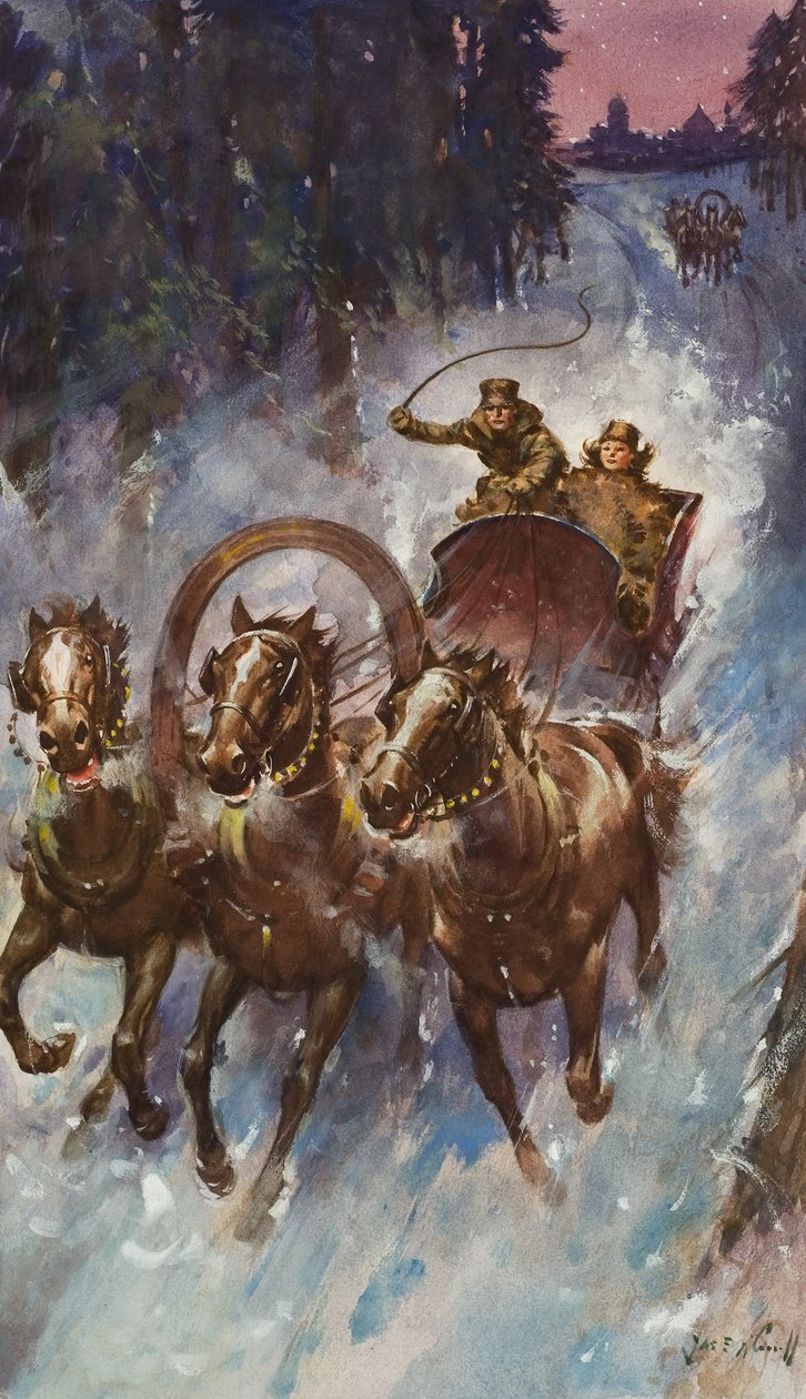 Sleigh Ride (gouache på papper) av James Edwin McConnell