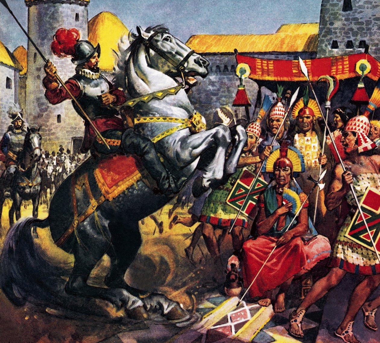 Spanjoren och inkahövdingen (gouache på papper) av James Edwin McConnell