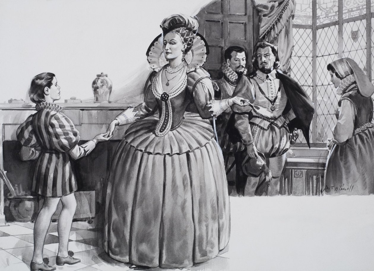 Den unge Francis Bacon och drottning Elizabeth I (gouache på papper) av James Edwin McConnell