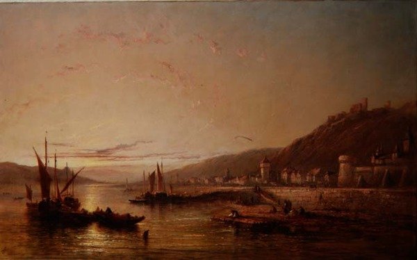 Fiskebåtar vid solnedgången av James Edwin Meadows