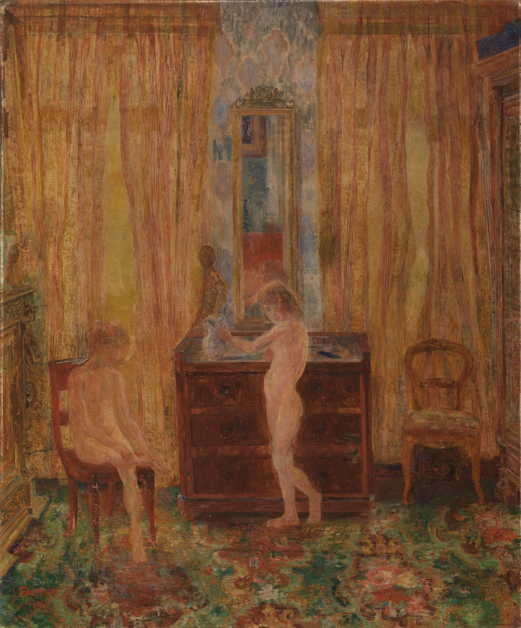 Barn på deras morgontoalett (Kläder för barn) 1886 (olja på duk) av James Ensor