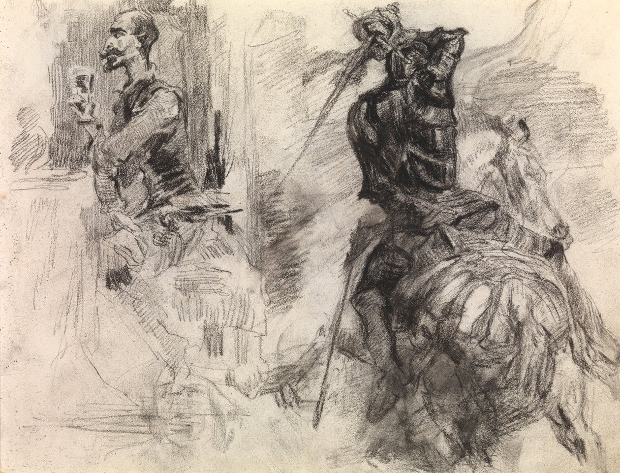 Don Quixote (Crayon & Black krita på papper) av James Ensor