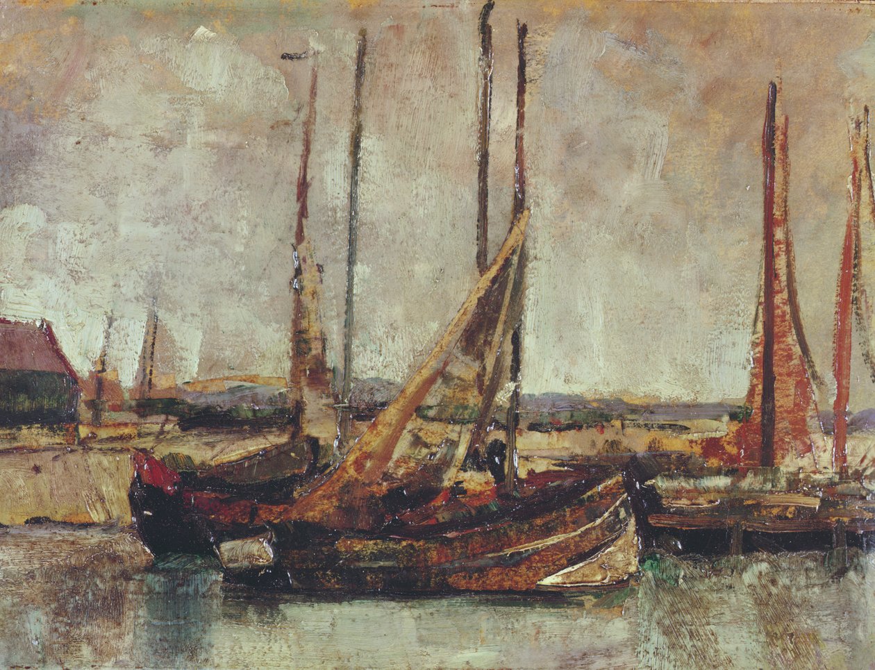 Fiskebåtar (olja på kort ombord) av James Ensor