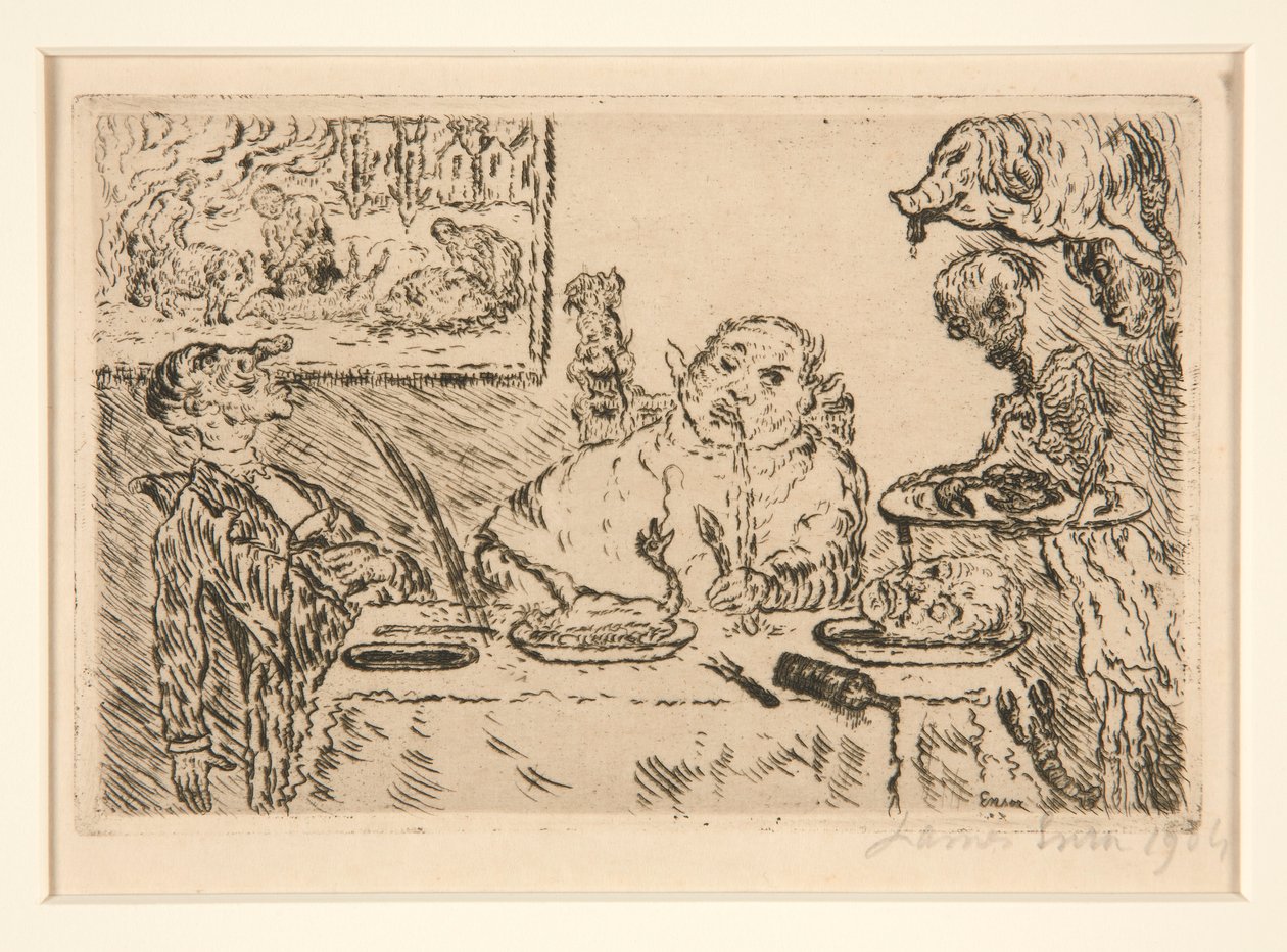 La gourmandise (Gluttony), från portföljen Les p?ch?s capitaux (Dödssynderna) av James Ensor