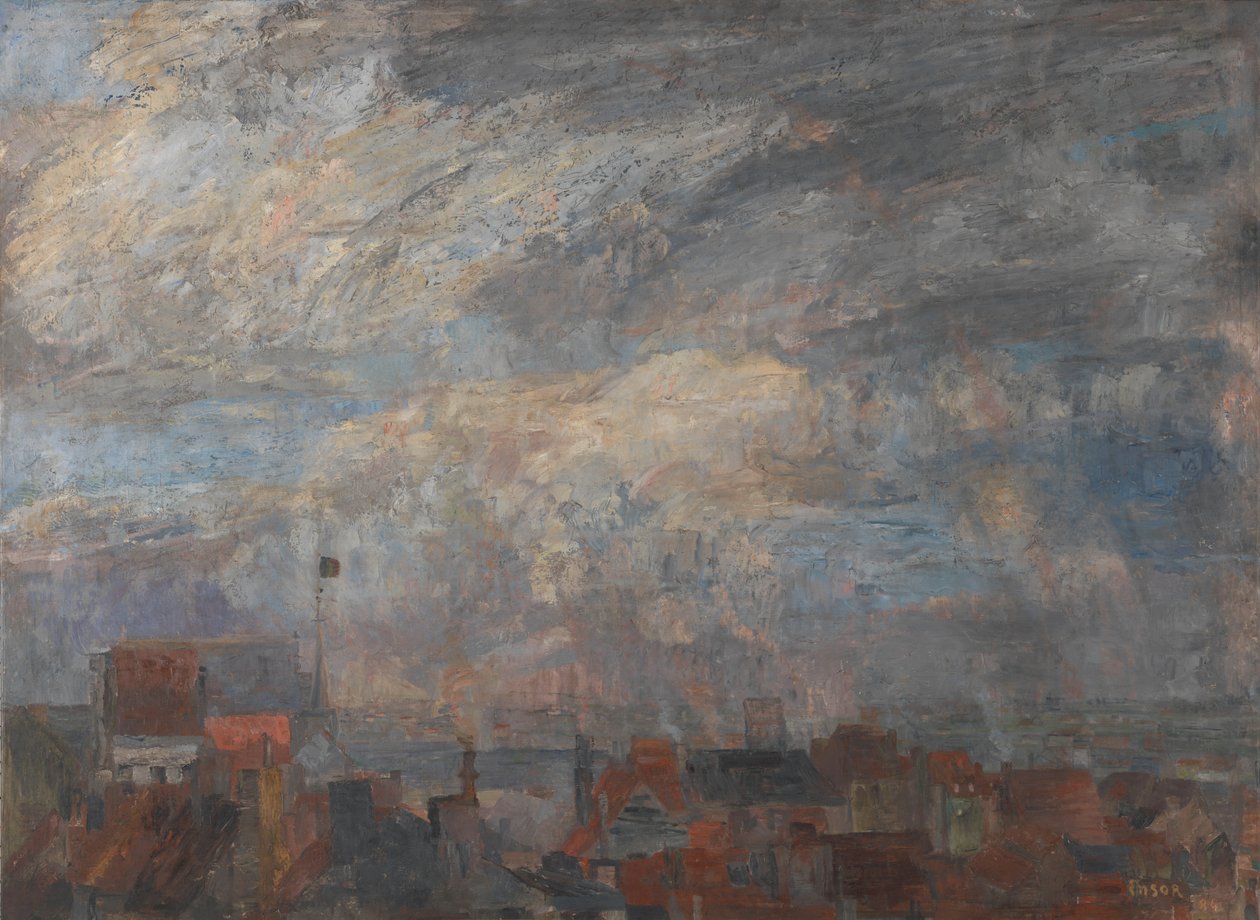 Stor vy över hustaken i Ostende av James Ensor
