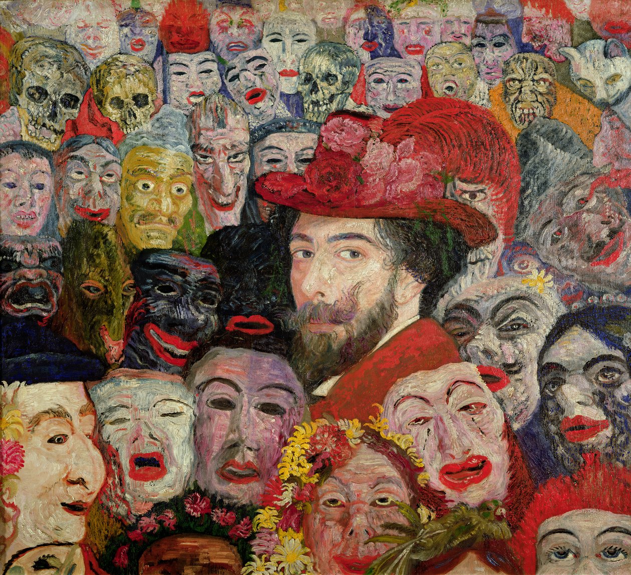 Mitt porträtt omgivet av masker av James Ensor