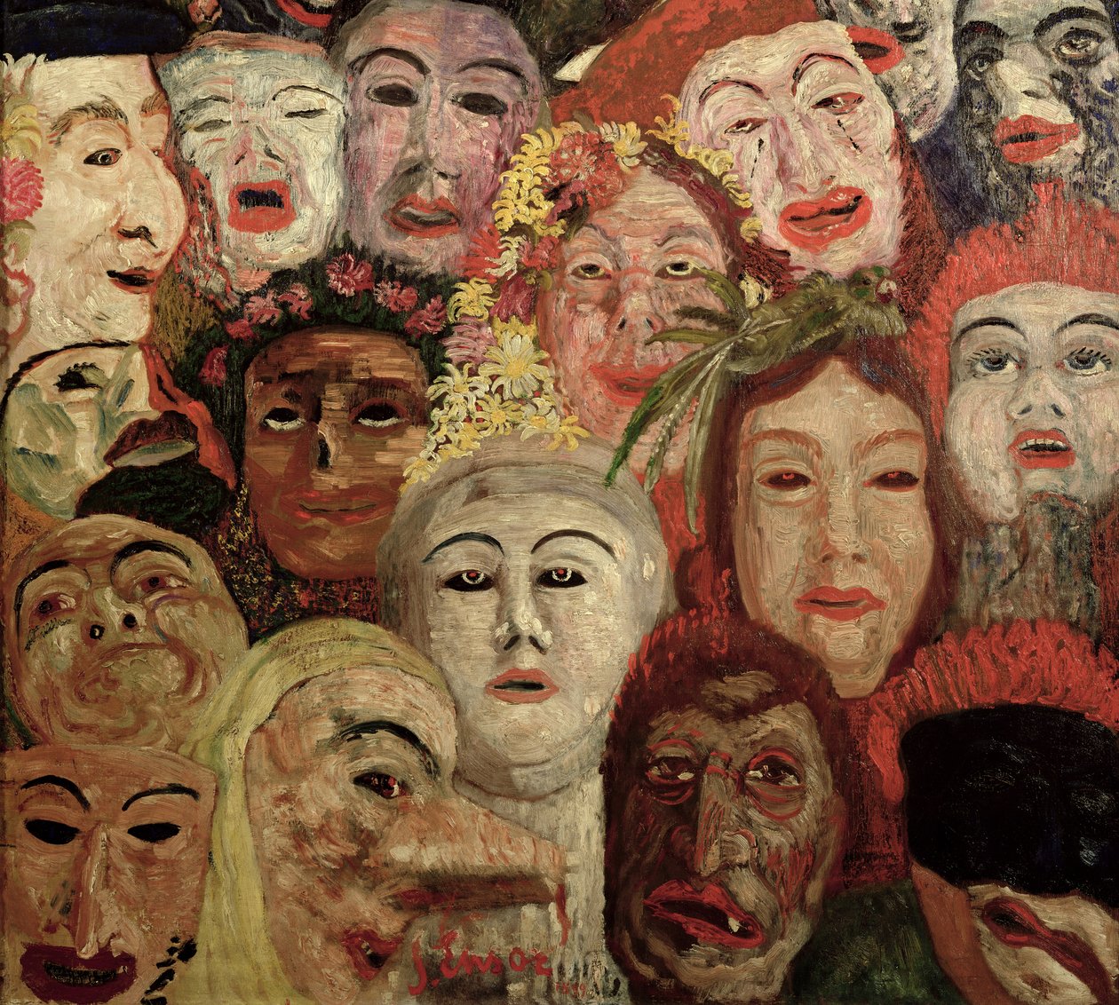 Mitt porträtt omgivet av masker av James Ensor