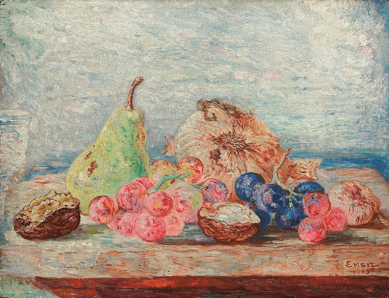 Päron, vindruvor, nötter; Poires, russin, noix av James Ensor