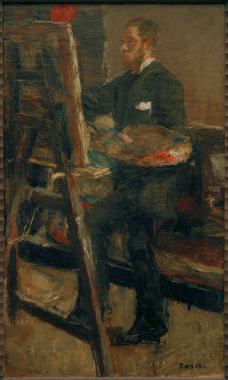 Porträtt av Willy Finch vid staffliet av James Sidney Ensor