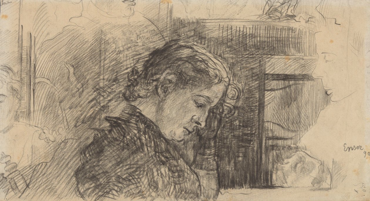 Profil av en kvinna (Mariette Rousseau) och andra figurer av James Ensor