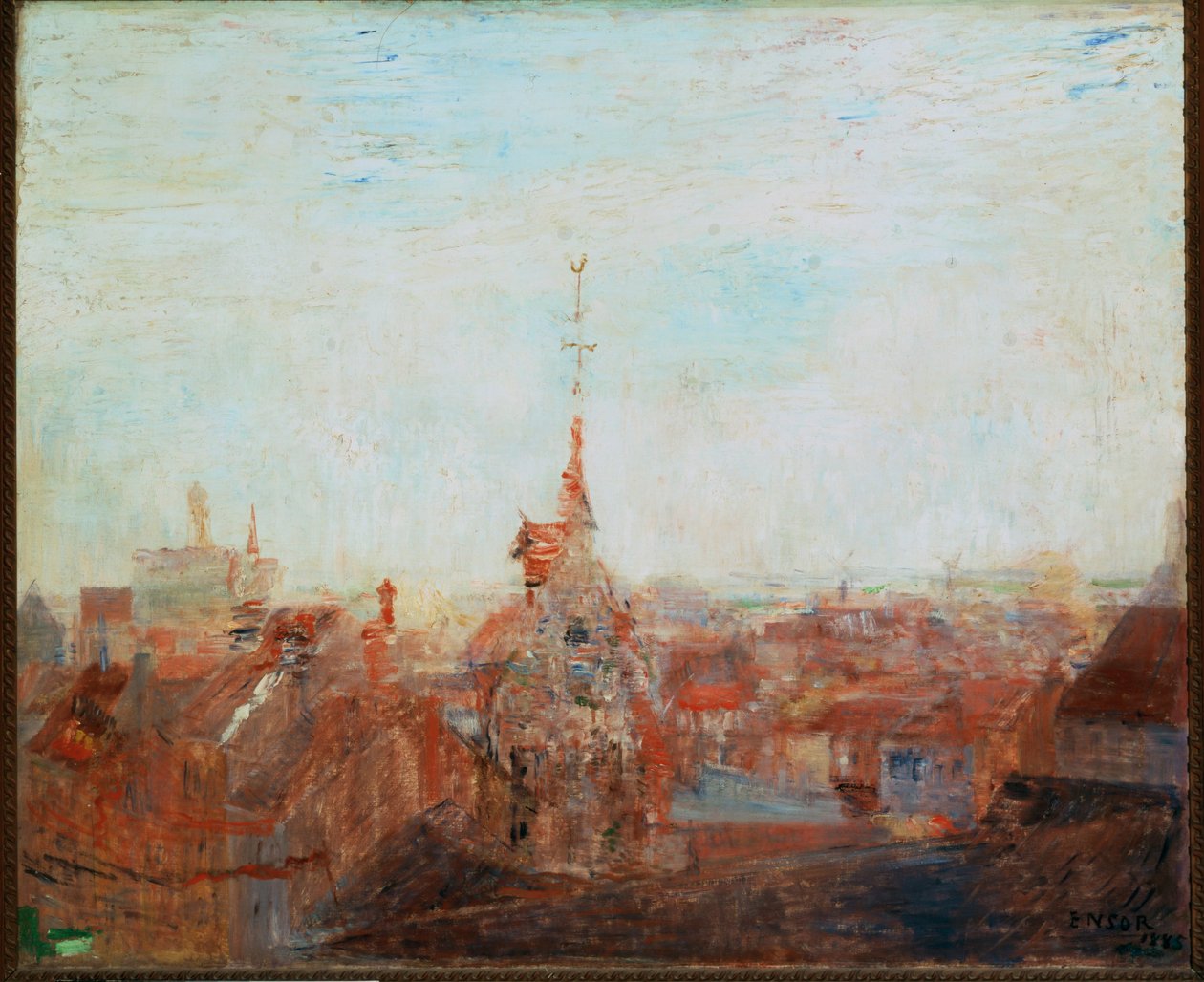 Tak i Ostende (olja på kartong) av James Ensor