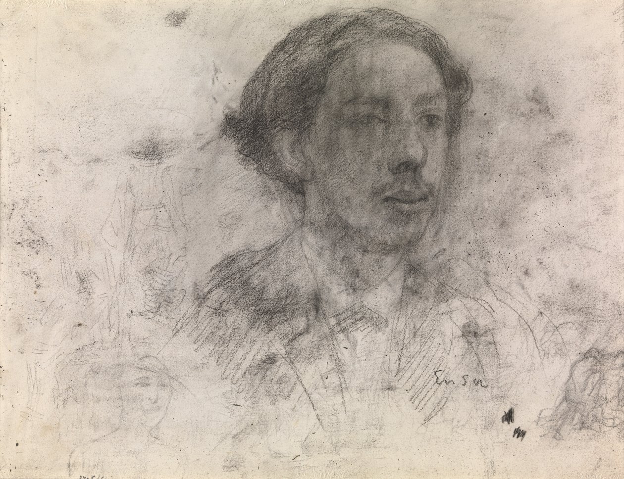 Självporträtt (conte på papper) av James Ensor
