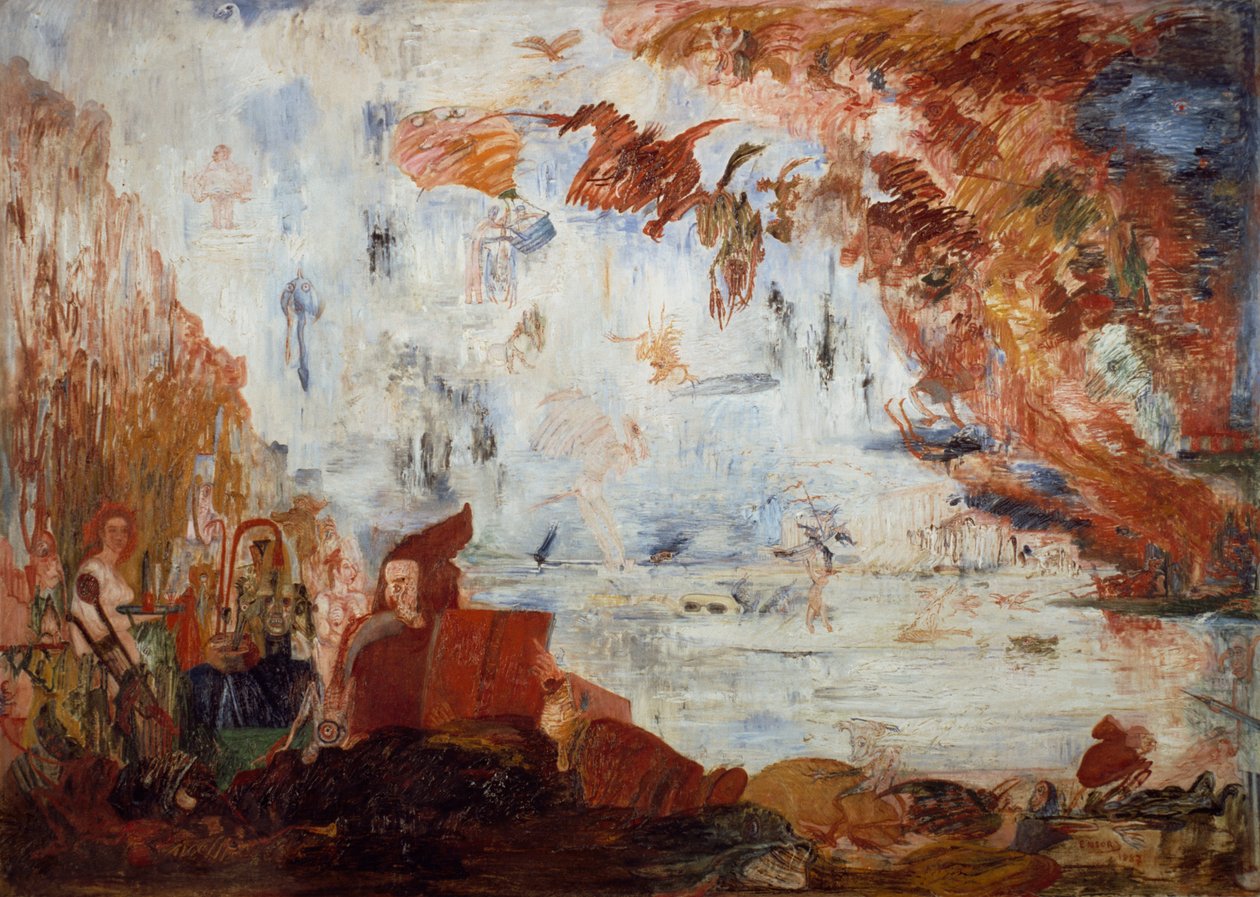 Temptation of St Anthony, av James Ensor (1860-1949), olja på duk av James Ensor