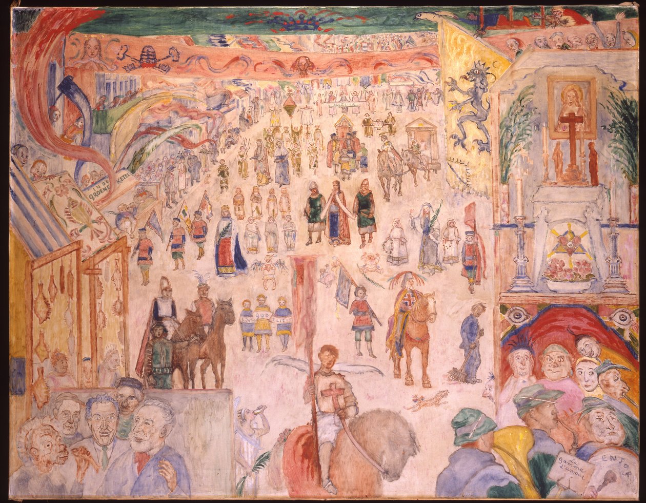 Processionen av Saint Godelieve av Ghistelles; La Procession de Sainte Godelieve a Ghistelles av James Ensor