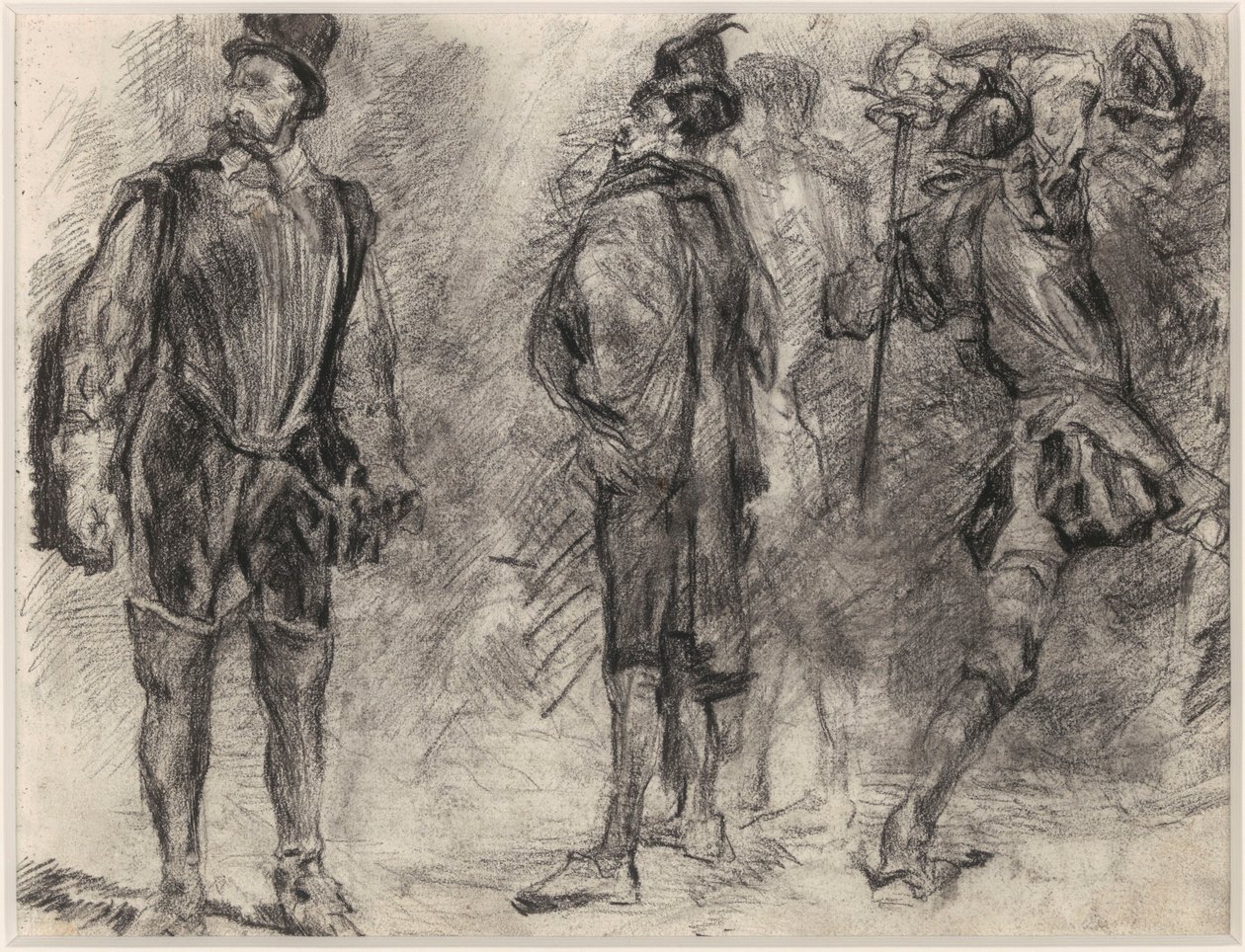 Tre spanska soldater, varav en med ett svärd i handen av James Ensor