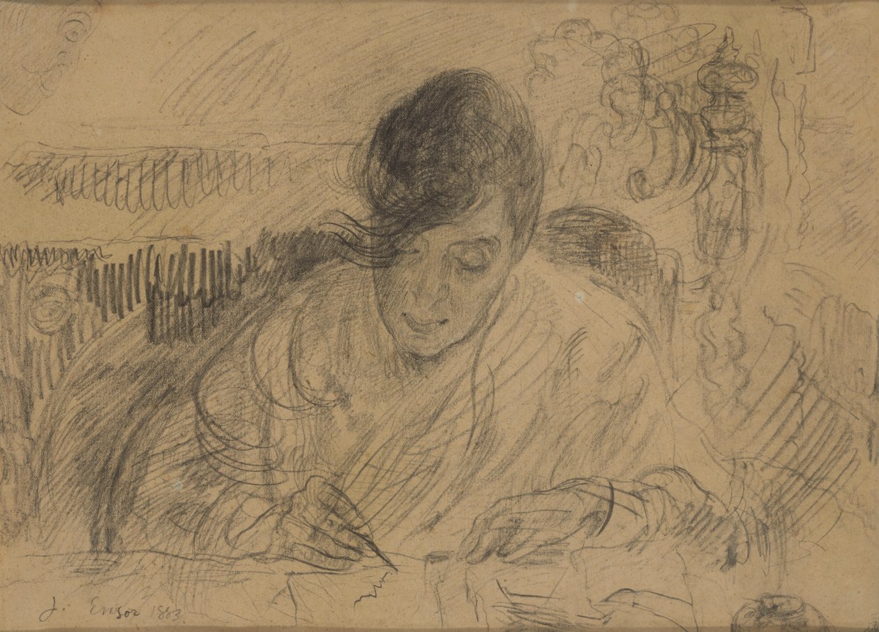 Kvinna som skriver ett brev (Ensors syster) av James Ensor