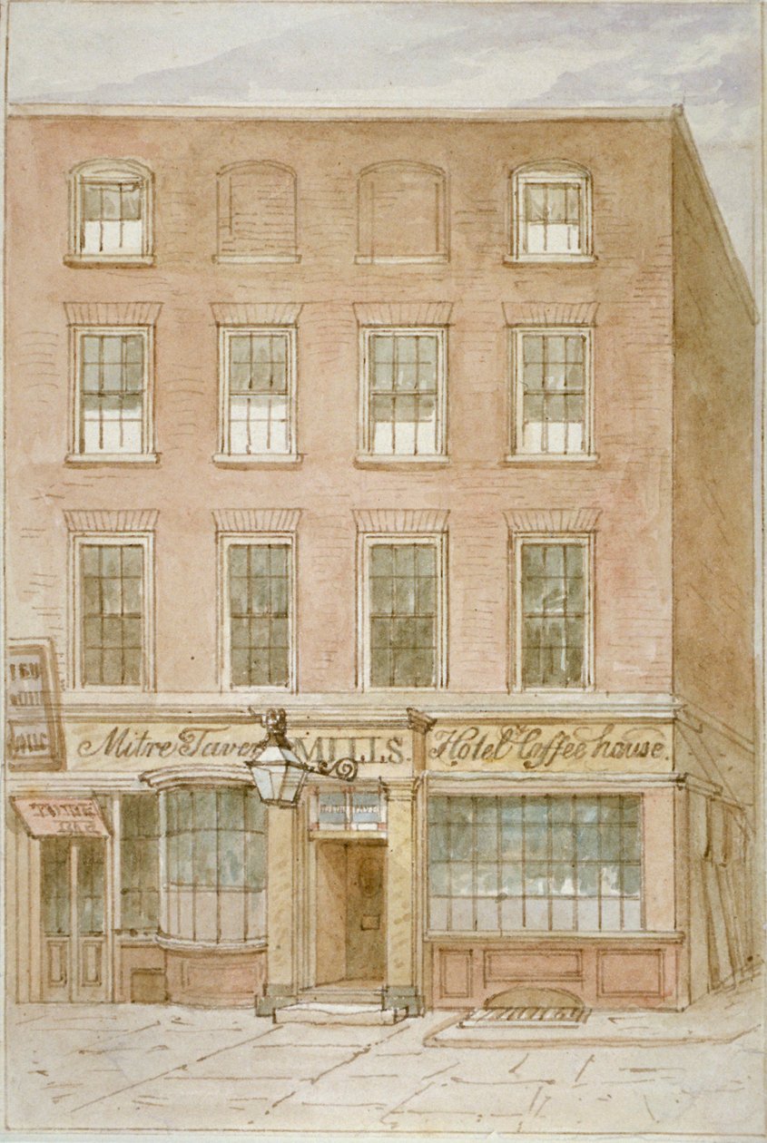 The Mitre Tavern, kafé och hotell på Mitre Court, Fleet Street, City of London, 1850 av James Findlay