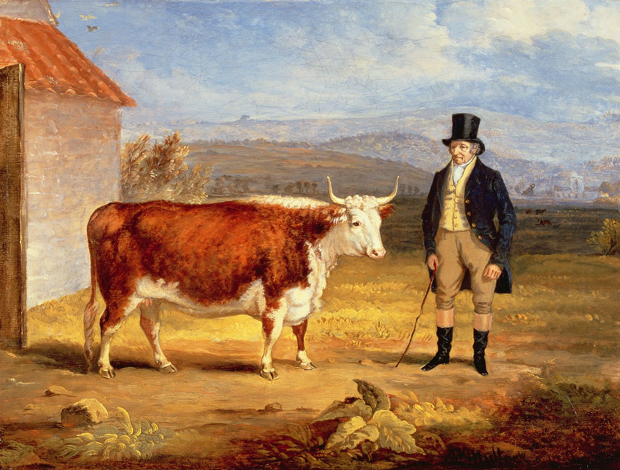 James Hodges och hans tvååriga Herefordkviga, ca 1843 av James Flewitt Mullock