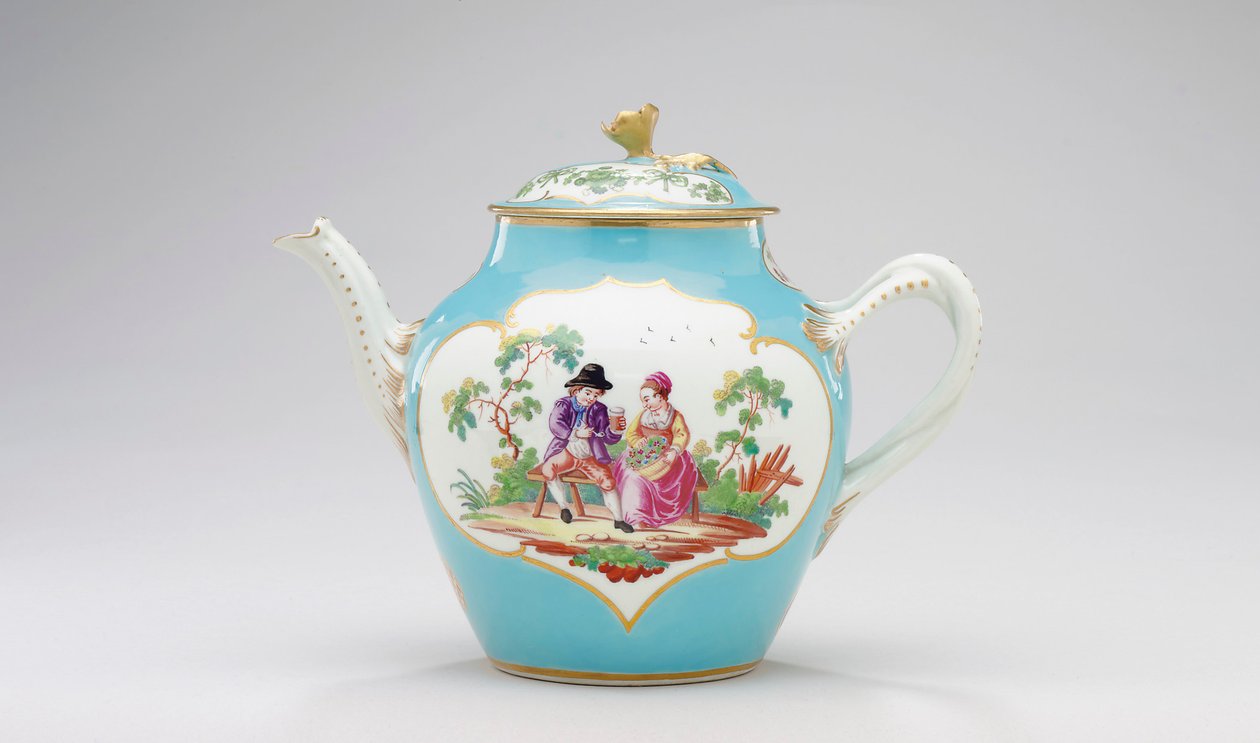Worcester tekanna och lock, ca 1770 av James Giles