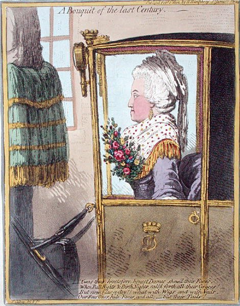 A Bouquet of the Last Century, publicerad av Hannah Humphrey 1802 (handfärgad etsning) av James Gillray