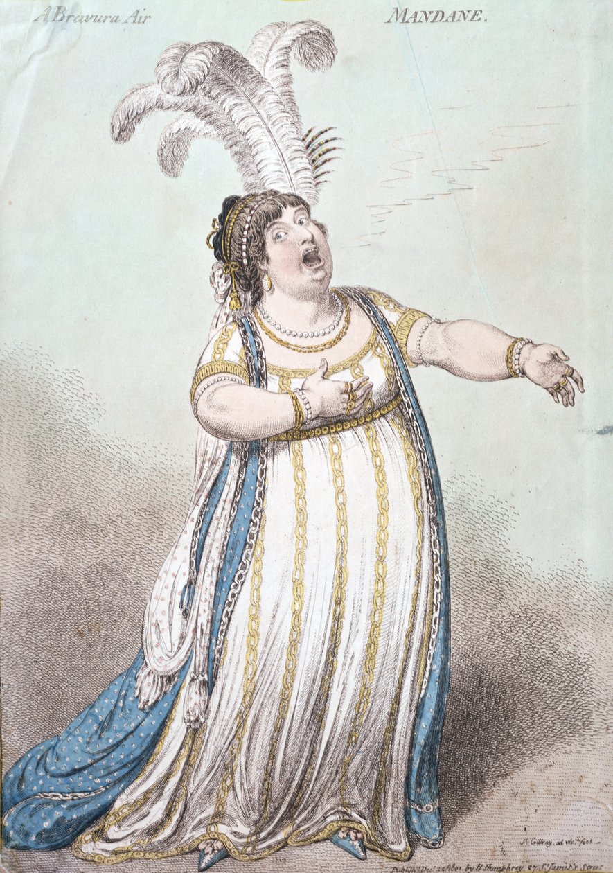 A Bravura Air, Mandane, publicerad av Hannah Humphrey 1801 (handfärgad etsning) av James Gillray