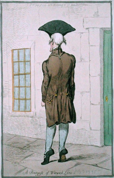 A Burgess of Warwick Lane, publicerad av Hannah Humphrey 1795 (handfärgad etsning) av James Gillray