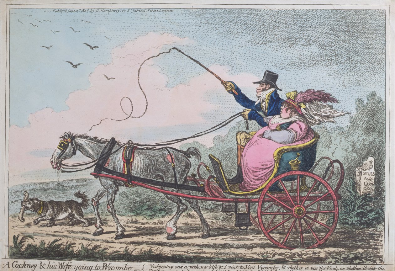 A Cockney and his Wife going to Wycombe, utgiven av Hannah Humphrey 1805 (handfärgad etsning med akvatint) av James Gillray