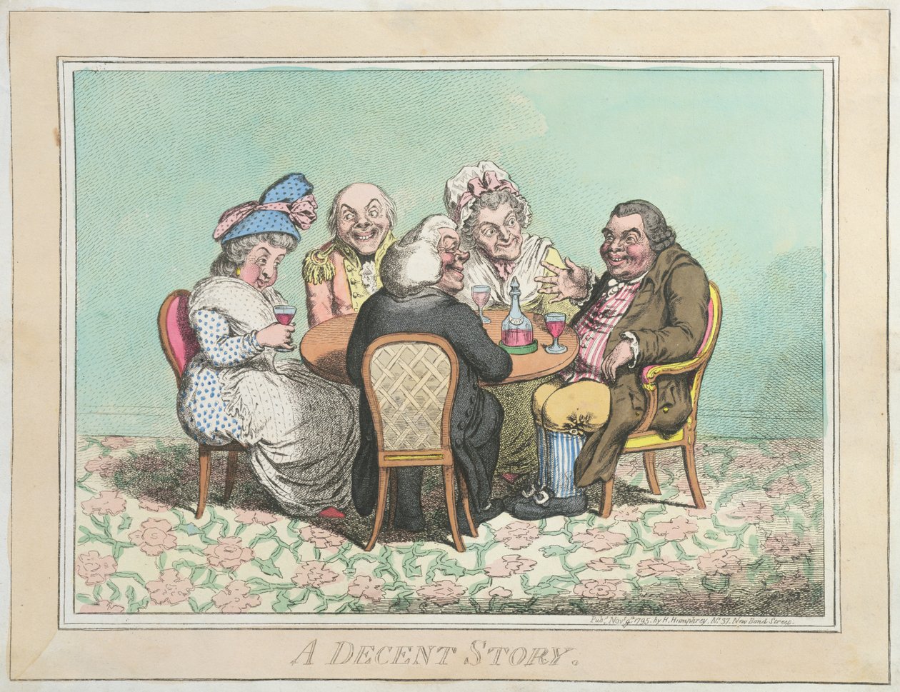A Decent Story, utgiven av Hannah Humphrey 1795 (handkolorerad etsning) av James Gillray