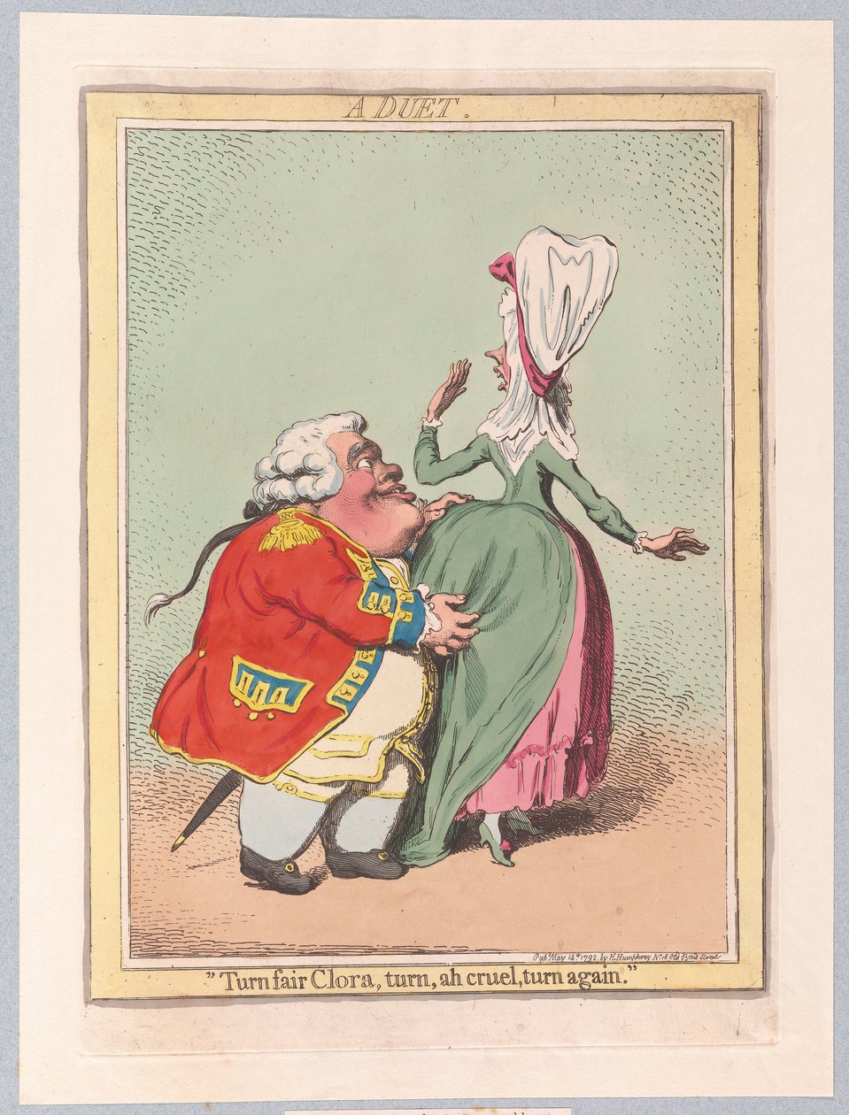 En duett, pub. 1792 (handfärgad gravyr) av James Gillray