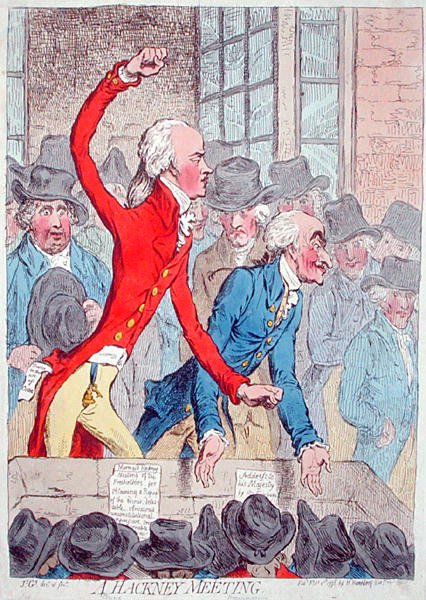 A Hackney Meeting, publicerad av Hannah Humphrey 1796 (handfärgad etsning) av James Gillray