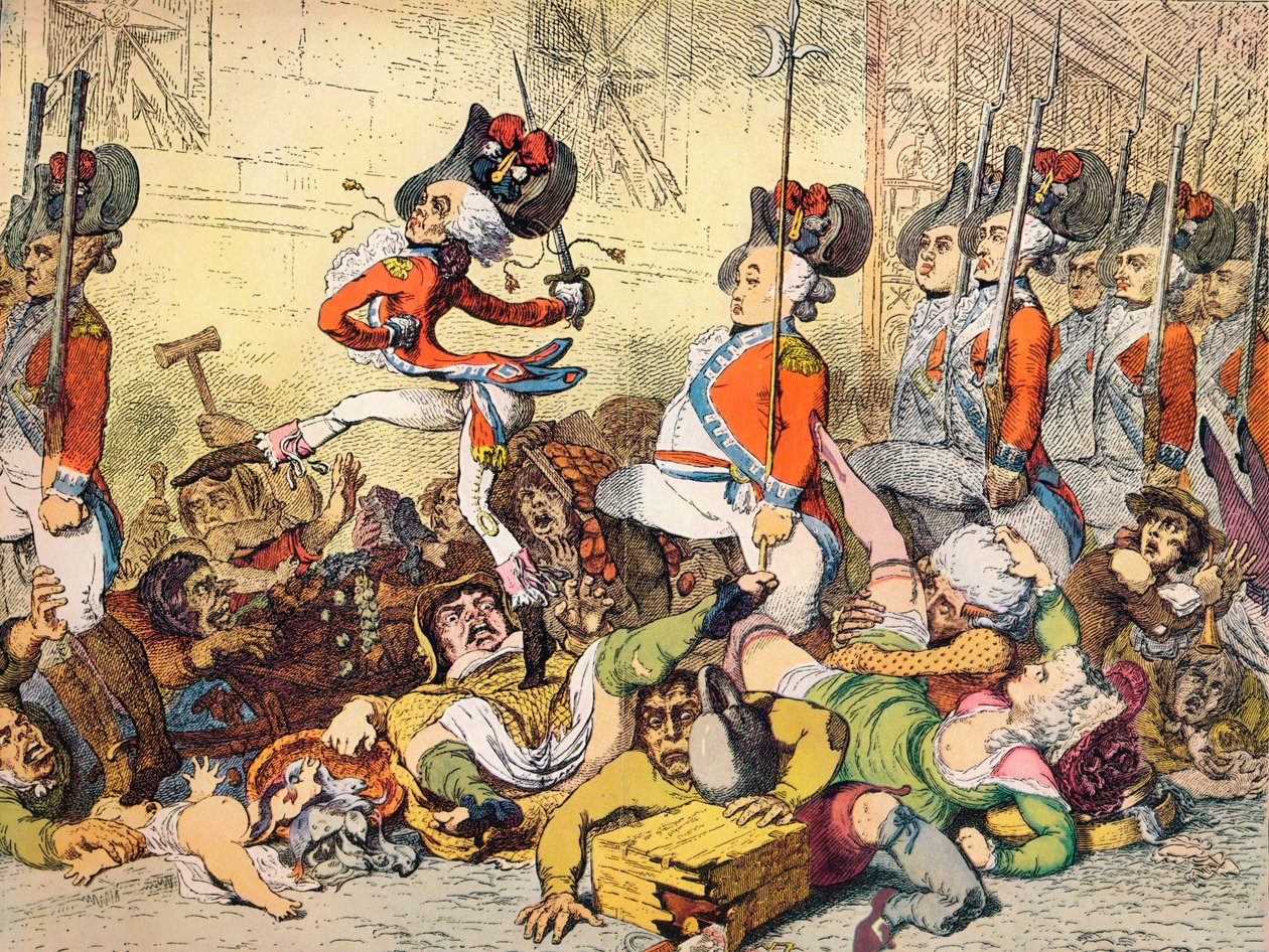 En mars till banken, 1787 av James Gillray
