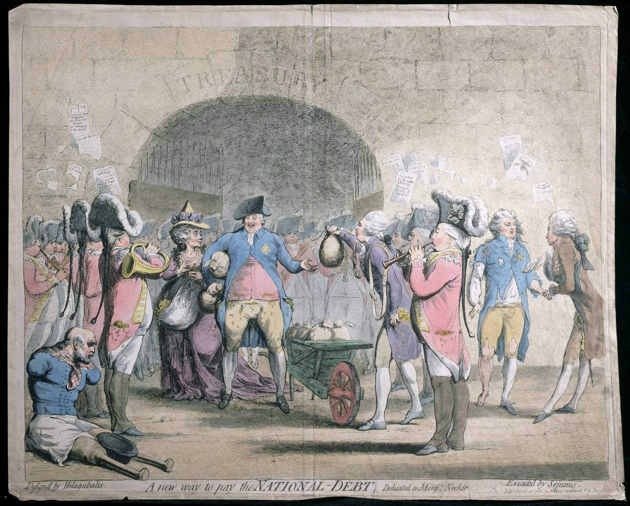 A New Way to Pay the National Debt, publicerad av W. Holland 1786 (handfärgad etsning och gravyr) av James Gillray