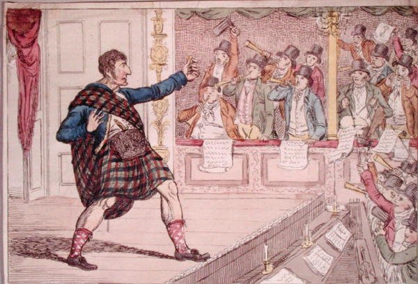 En parodi på Macbeths Soliloquy på Covent Garden Theatre, publicerad av Walker 1809 (handfärgad etsning) av James Gillray