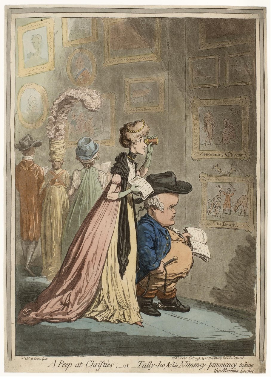 En titt på Christies; eller Tally-ho, amp; Hans Nimeney-Pimmeney tar morgonsalongen av James Gillray
