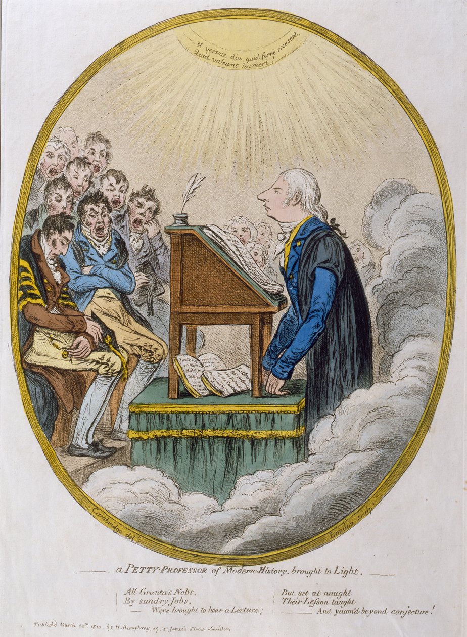 En småprofessor i modern historia, publicerad av Hannah Humphrey 1810 (etsat med akvatint) av James Gillray