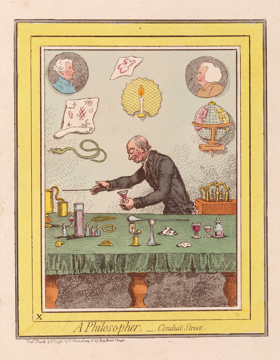 A Philosopher: Conduit Street, pub. 1796 (handfärgad gravyr) av James Gillray
