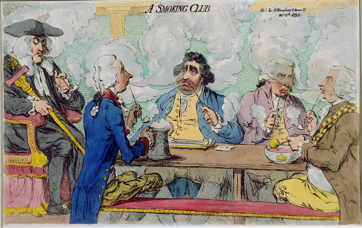 A Smoking Club, publicerad av Hannah Humphrey 1793 (handfärgad etsning) av James Gillray
