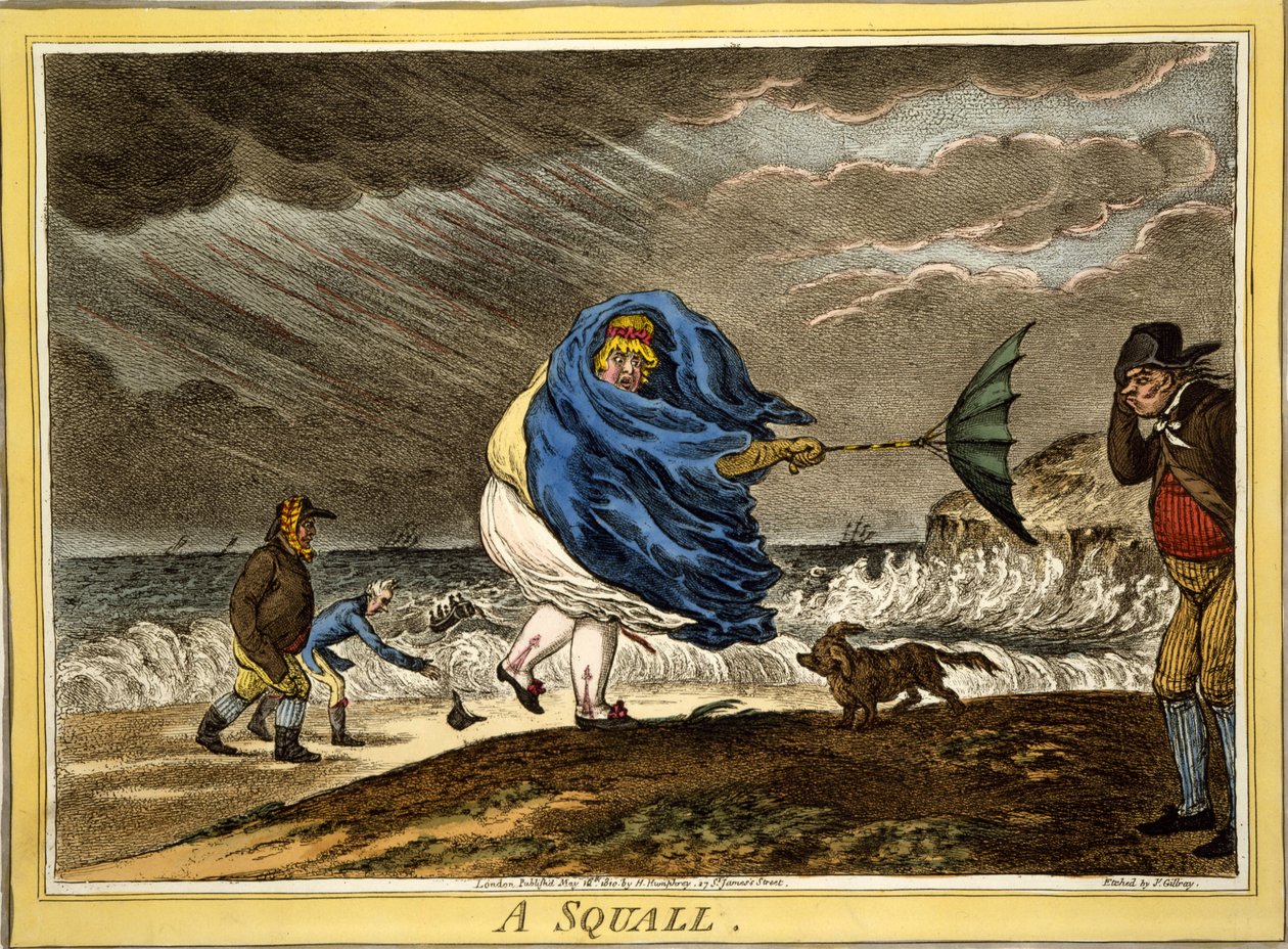 A Squall, pub. H Humphrey, London, 1810 (handfärgad gravyr) av James Gillray