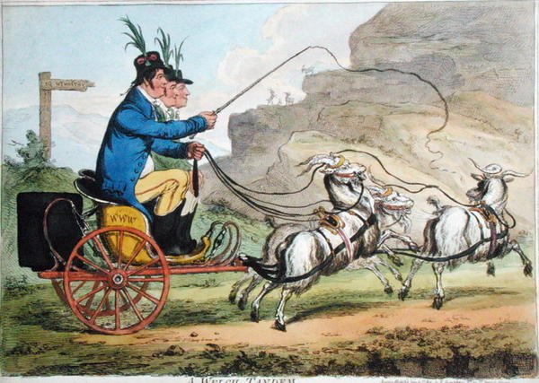 A Welch Tandem, publicerad av Hannah Humphrey 1803 (handfärgad etsning) av James Gillray