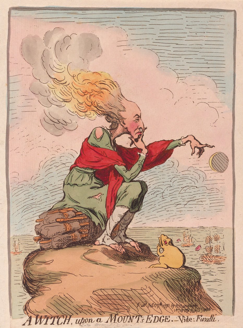 En häxa på en monteringskant; vide; Fuzelli, pub. 1791 (handfärgad gravyr) av James Gillray