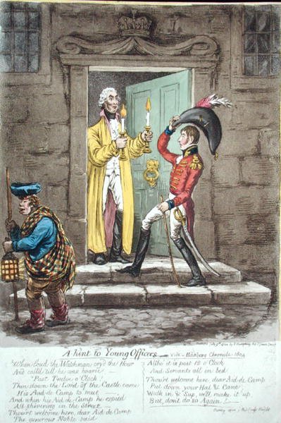 En ledtråd till unga officerare, publicerad av Hannah Humphrey 1804 (handfärgad etsning) av James Gillray