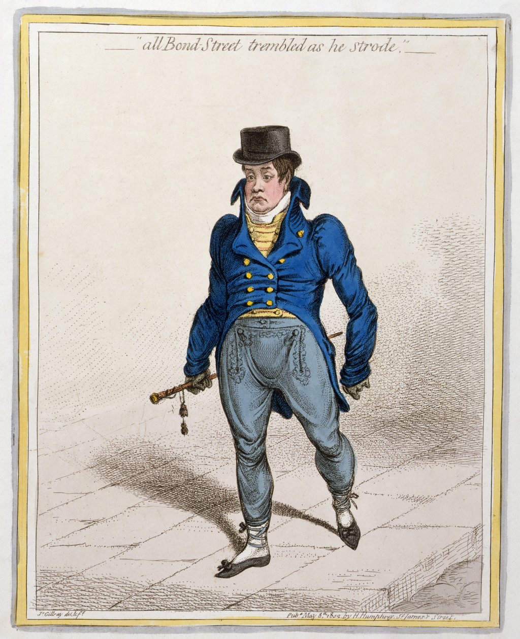 All Bond Street Trembled as he Strode, publicerad av Hannah Humphrey, 1802 (etsning och gravyr) av James Gillray