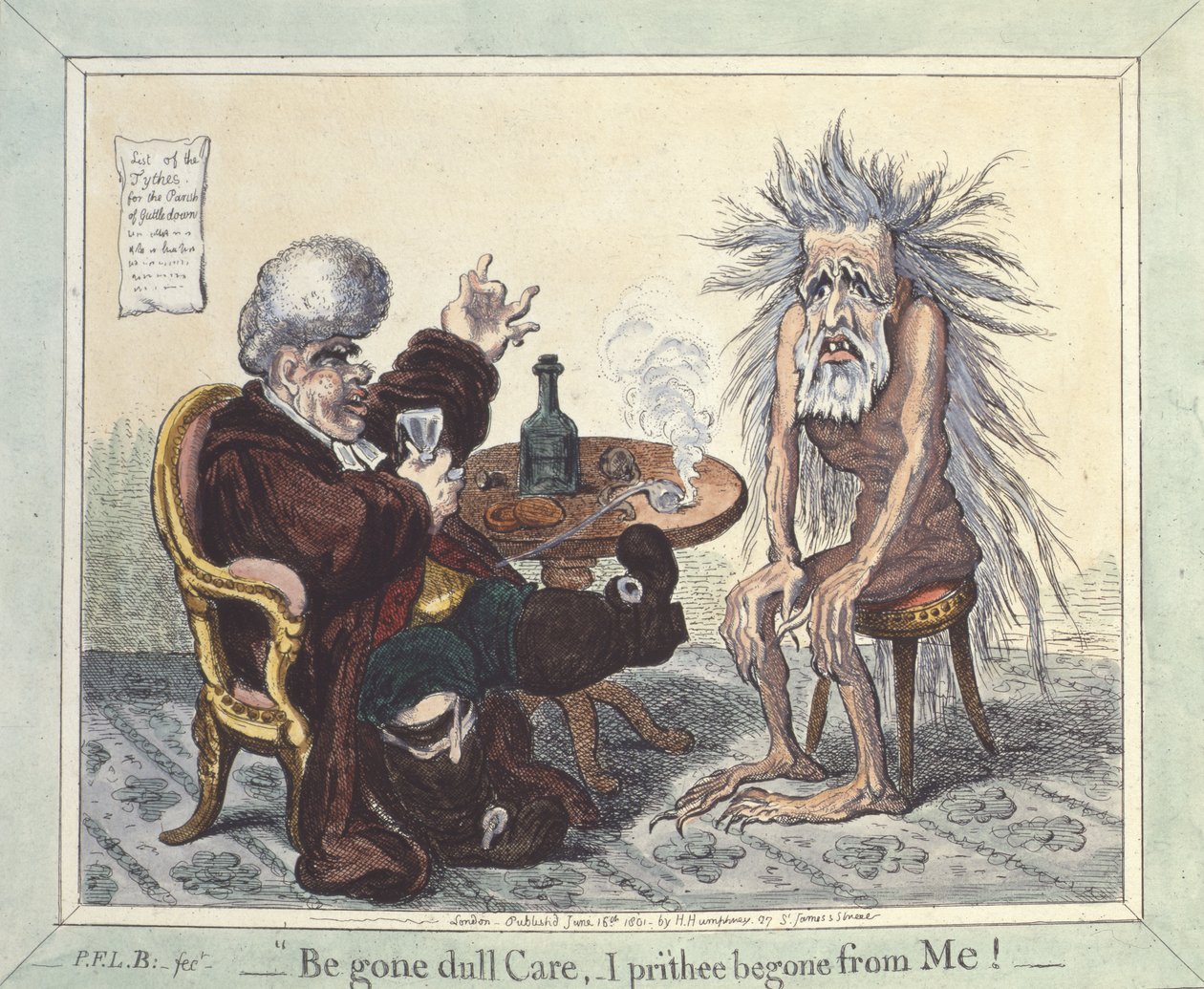"Begone Dull Care, I Prithee Begone From Me", 1801 av James Gillray