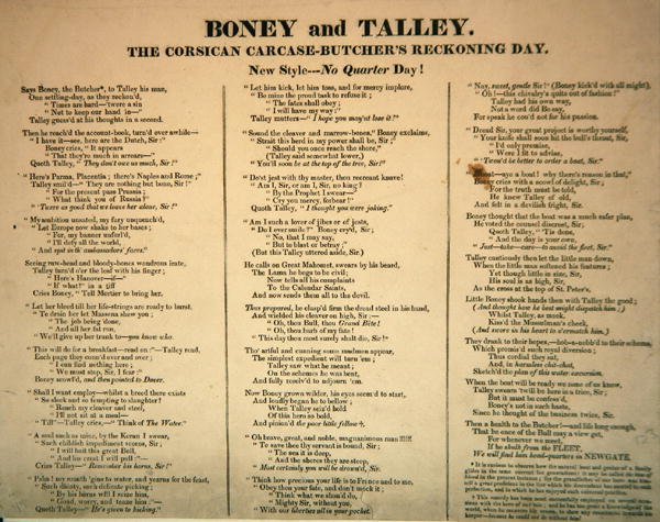 Boney and Talley, The Corsican Carcase - Butchers Reckoning Day, publicerad av Hannah Humphrey, 1803 (balladtext medföljer 253713) av James Gillray
