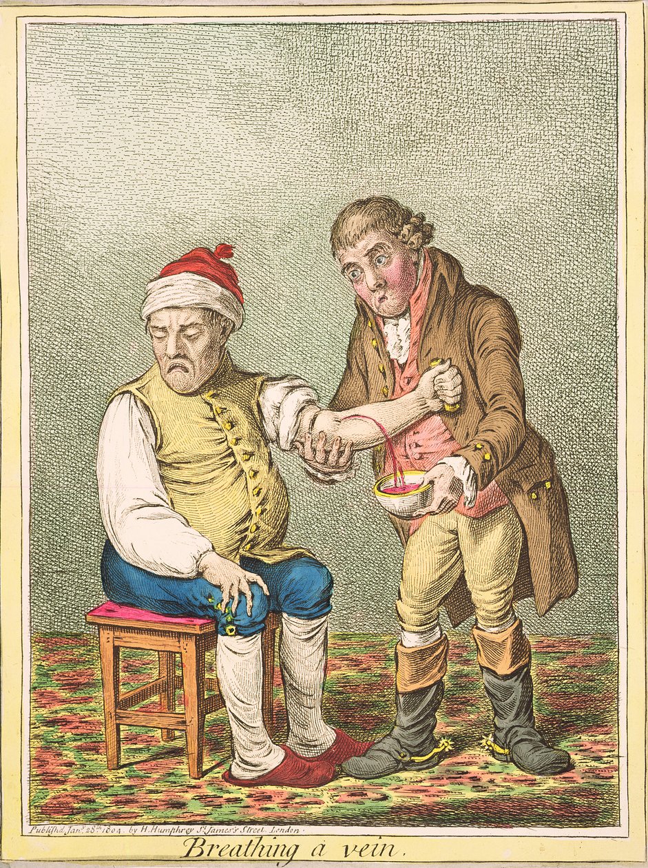 Breathing a Vein, publicerad av Hannah Humphrey, 1804 av James Gillray