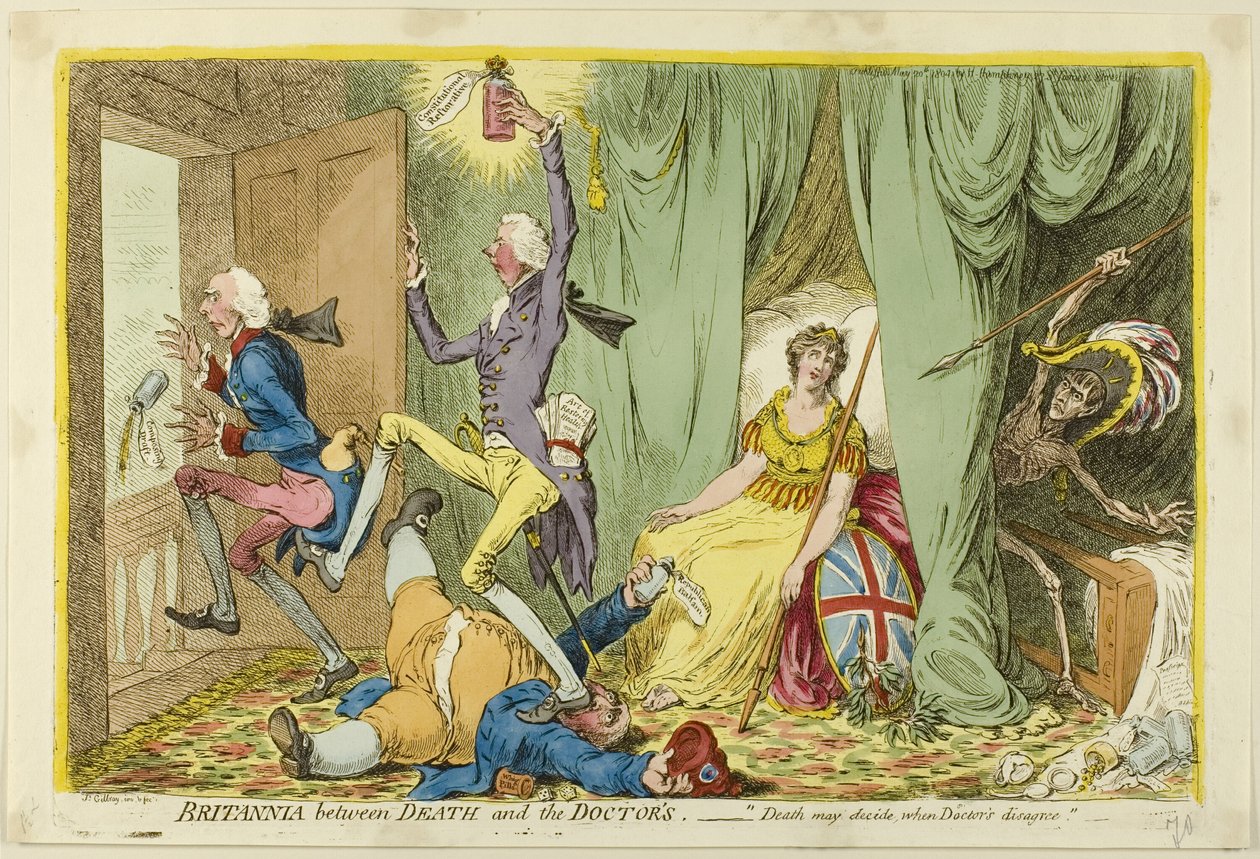 Britannia Mellan döden och läkarna av James Gillray