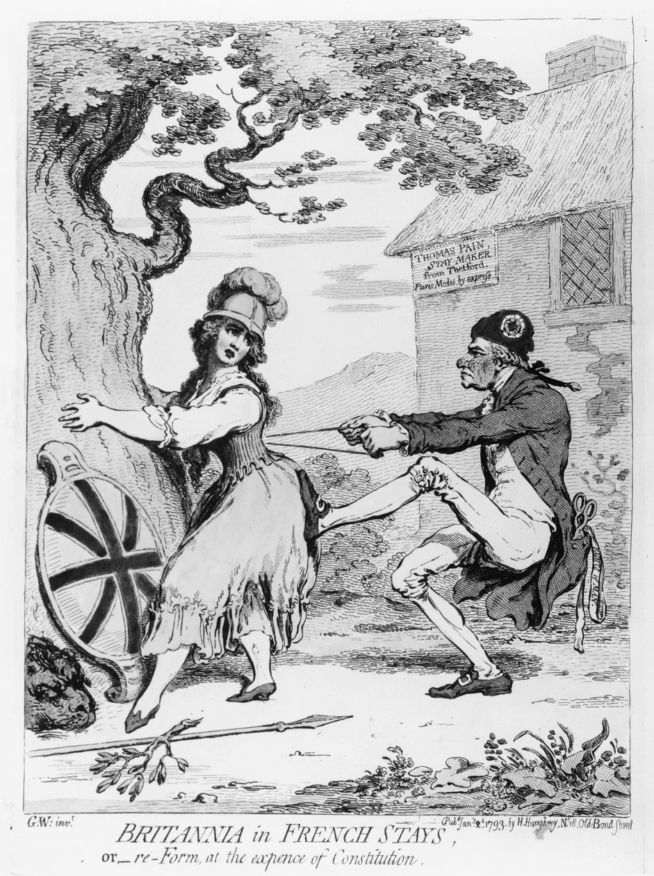 Britannia in French Stays, or Re-Form at the Expense of Constitution, publicerad av Hannah Humphrey 1793 (etsning) av James Gillray