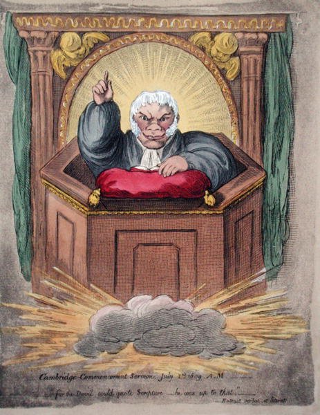 Cambridge Commencement Predikan, den 2 juli 1809 A.M. publicerad av Hannah Humphrey 1809 (handfärgad etsning) av James Gillray